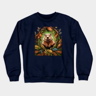 Groundhog Woodchuck With Mayflower Massachusetts State Tattoo Art Crewneck Sweatshirt